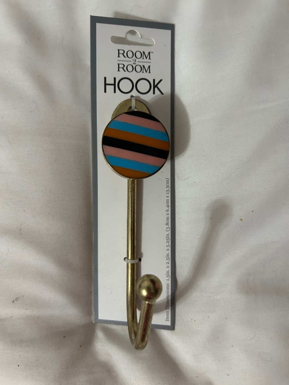 Room 2 Room Gold Wall Hook with Blue, Pink, Black & Orange Stripes